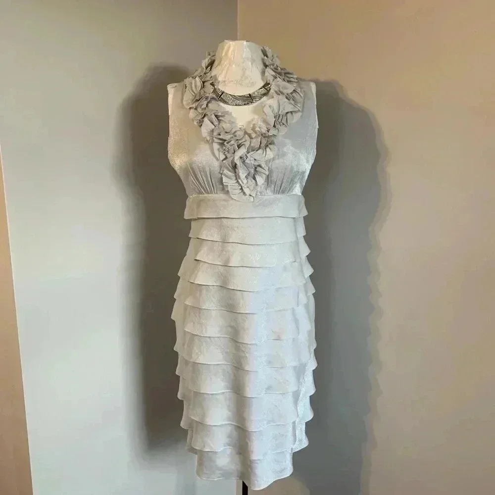 London Times Iridescent Shutter Pleat Dress